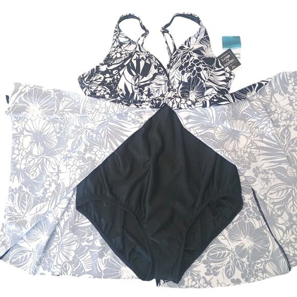 Swim Solutions Floral Print Flyaway Swim Dress size 18 Black/White NWT - Picture 7 of 12